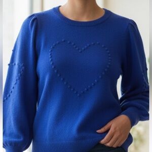 Cocobleu Blue Heart shaped embroidered Pattern Sweater Sz small